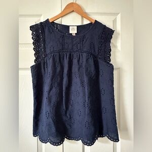 Knox Rose Eyelet Ruffle Top, navy blue, size Medium